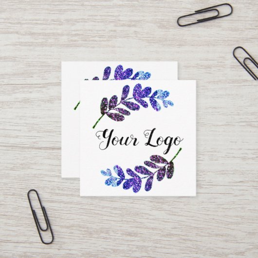 lila  schwarze Blätter mit Logo Quadratische Visitenkarte (Vorderseite/Rückseite Beispiel)