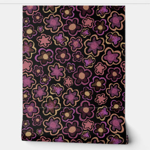 Lila Schwarze Blume Muster Hand Zeichnend Blumen Tapete