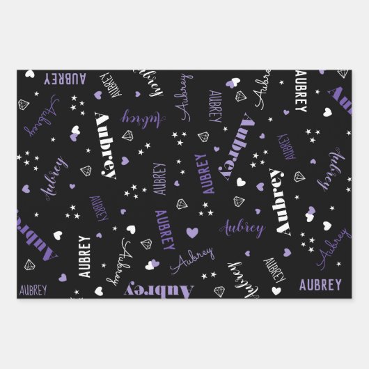 Lila schwarze Diamanten tragen Sterne und tragen N Geschenkpapier Set (Vorderseite)