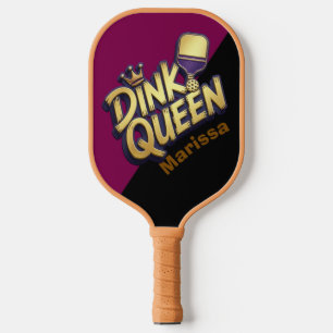 Lila & Schwarze Dink-Königin Personalisierter Name Pickleball Schläger
