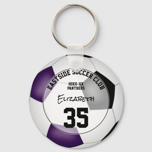 lila schwarze Fußballmannschaft färbt Sportgeschen Schlüsselanhänger (Vorderseite)