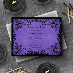 Lila-schwarze gotische Hochzeit Save The Date