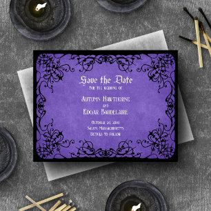 Lila-schwarze gotische Hochzeit Save The Date