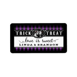 Lila Schwarze Halloween-Hochzeitsnamensnacht Liebe Adressaufkleber