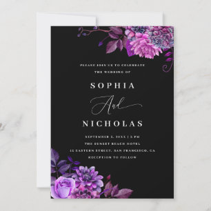 Lila Schwarze Hochzeit   Foto- und QR-Code Einladung