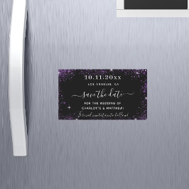 Lila Schwarze Hochzeit speichern den Datums-Magnet Magnetkarte