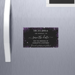 Lila Schwarze Hochzeit speichern den Datums-Magnet Magnetkarte