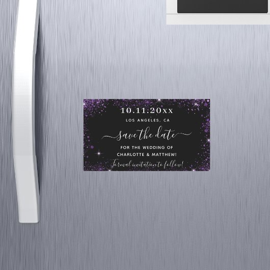 Lila Schwarze Hochzeit speichern den Datums-Magnet Magnetkarte