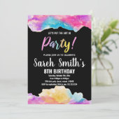 Lila Schwarze Kunst im Party Paint Birthday Einladung (Stehend Vorderseite)