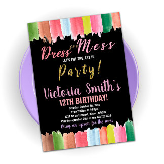 Lila Schwarze Kunst im Party Paint Birthday Einladung