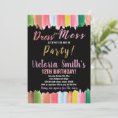 Lila Schwarze Kunst im Party Paint Birthday Einladung (Stehend Vorderseite)