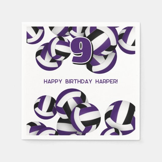lila schwarze Mannschaft - Volleyballsport Serviette (Vorderseite)