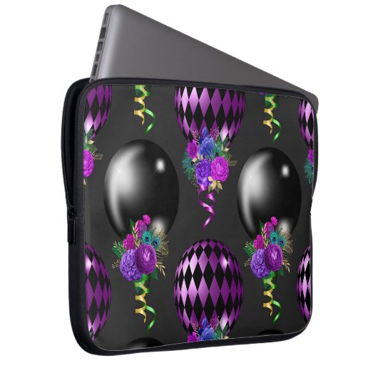 LILA- & SCHWARZE MARDI GRAS BALLOONS & BOUQUETS LAPTOPSCHUTZHÜLLE (Vorne Rechts)
