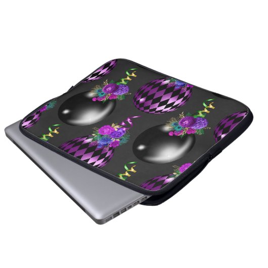 LILA- & SCHWARZE MARDI GRAS BALLOONS & BOUQUETS LAPTOPSCHUTZHÜLLE (Vorne Knopf)