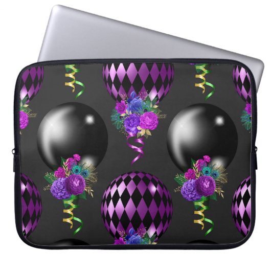 LILA- & SCHWARZE MARDI GRAS BALLOONS & BOUQUETS LAPTOPSCHUTZHÜLLE (Vorderseite)