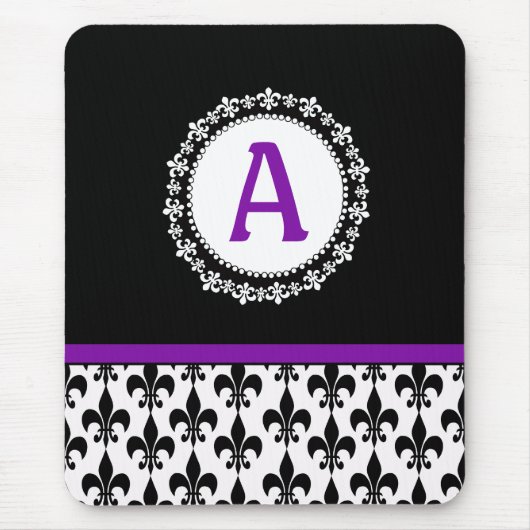 Lila Schwarze Monogramm-Lilie Mousepad (Vorne)