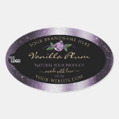 Lila schwarze Produktkennzeichnungen Weicher Glitz Ovaler Aufkleber (Vorderseite)