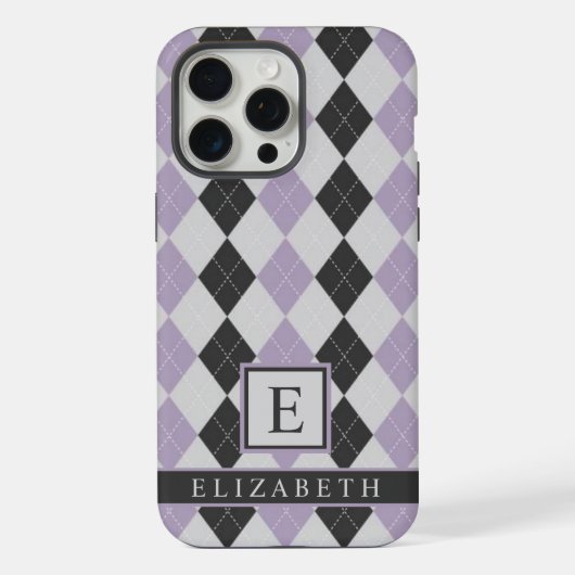 Lila schwarze Raute mit anpassbarem Soft Lavendel iPhone Hülle (Rückseite)