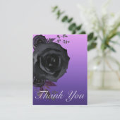 Lila Schwarze Rose Goth Wedding Dankeskarte (Stehend Vorderseite)