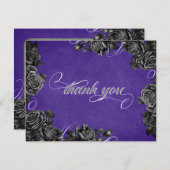 Lila Schwarze Rose Gothic Wedding Dankeskarte (Vorne/Hinten)