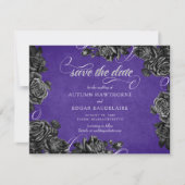 Lila Schwarze Rose Gothic Wedding Save The Date (Vorderseite)