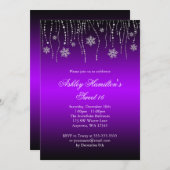 Lila Schwarze Schneeflocken Süß 16 Winterwunderlan Einladung (Vorne/Hinten)