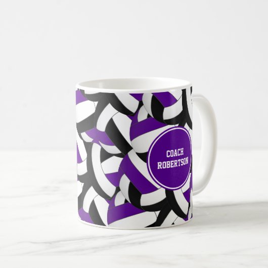 lila schwarze Schulfarben - Volleyballbussen Kaffeetasse (VorderseiteRechts)