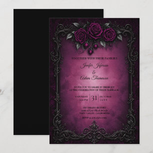 Lila-schwarze Spitzen-Hochzeitseinladung Einladung