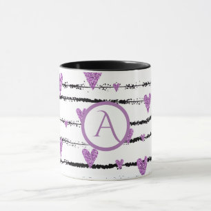 Lila Schwarze Streifen, Monogramm Tasse