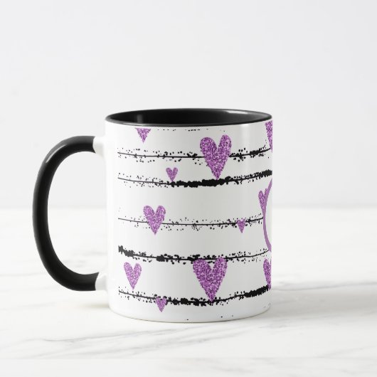 Lila Schwarze Streifen, Monogramm Tasse (Links)