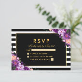 Lila Schwarze UAWG-Hochzeit mit Streifen RSVP Karte (Stehend Vorderseite)