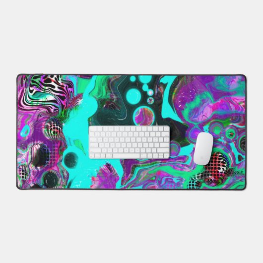 Lila, schwarze und Aquamarine Fluid Art Schreibtischunterlage (Tastatur & Maus)