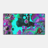 Lila, schwarze und Aquamarine Fluid Art Schreibtischunterlage (Vorderseite)