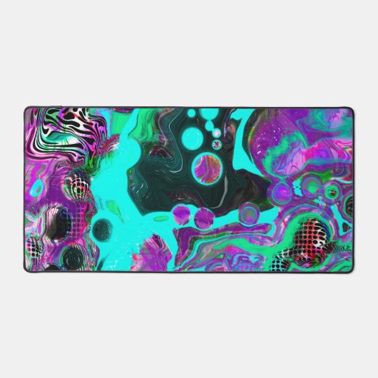 Lila, schwarze und Aquamarine Fluid Art Schreibtischunterlage (Vorderseite)