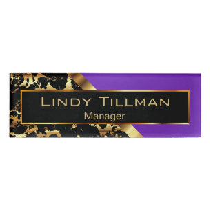 Lila, schwarze und goldene Marmor 2 Namenschild
