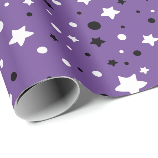 Lila schwarze und weiße Sterne Geschenkpapier (Rolleneckpunkt)