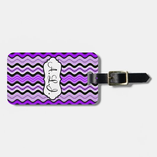 Lila, schwarze und weiße Streifen - Gepäckmarke Gepäckanhänger (Vorderseite horizontal)