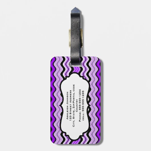Lila, schwarze und weiße Streifen - Gepäckmarke Gepäckanhänger (Rückseite vertikal)