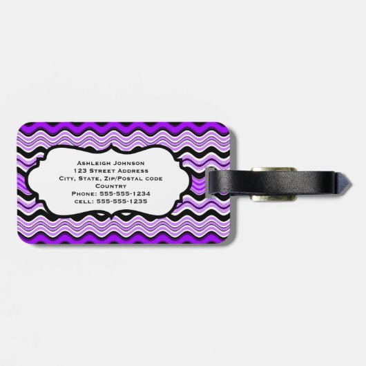 Lila, schwarze und weiße Streifen - Gepäckmarke Gepäckanhänger (Rückseite horizontal)