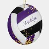 lila schwarze Volleyball-Girls mit goldenen Sterne Keramik Ornament (Links)