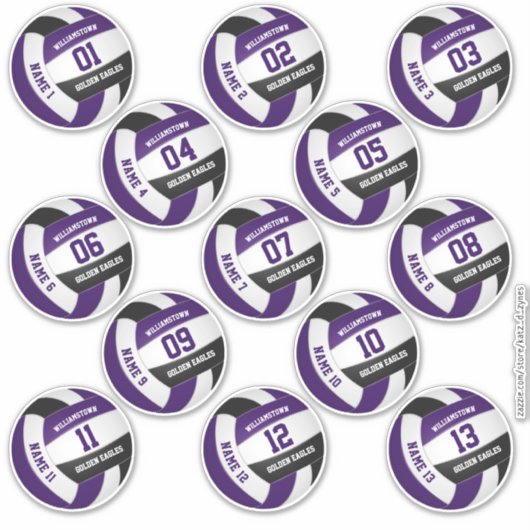 lila schwarze Volleyball-Mannschaft: Spielername Aufkleber (Vorderseite)