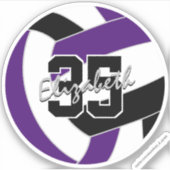 lila Schwarze Volleyball-Mannschaftsfarben Aufkleber (Vorderseite)