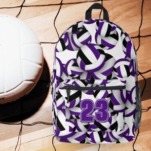 lila schwarze Volleyballmannschaftsfarben Bedruckter Rucksack