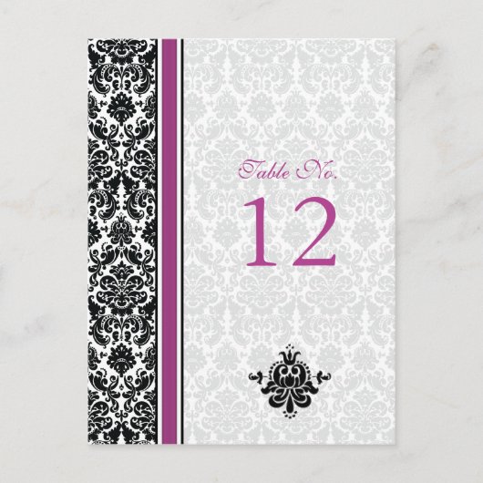 Lila, schwarze, weiße Damaskus-Tischnummer Postkarte (Vorderseite)