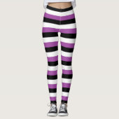 Lila, schwarze, weiße Streifen Leggings (Vorderseite)