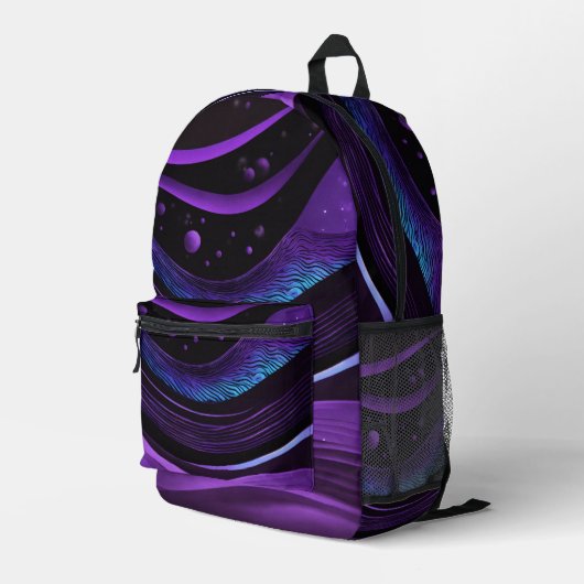 Lila Schwarze Wellen Bedruckter Rucksack (Rückseitige Ecke Rechts)