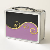 Lila schwarze Wirbel mit (oder ohne) Initialen Metall Brotdose (Rückseite)