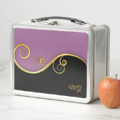 Lila schwarze Wirbel mit (oder ohne) Initialen Metall Brotdose (Beispiel)