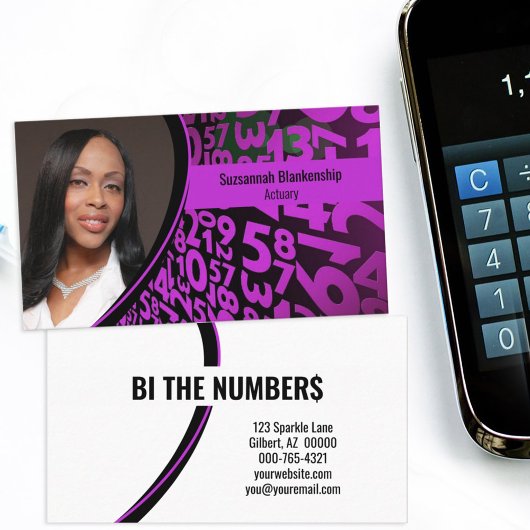 Lila schwarze Zahlen Benutzerdefiniertes Beruflich Visitenkarte