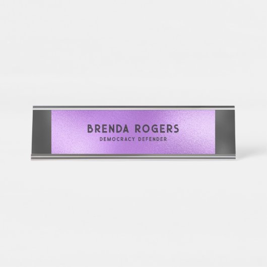 Lila schwarzer Akzent Schreibtischnamensplakette (Vorderseite )